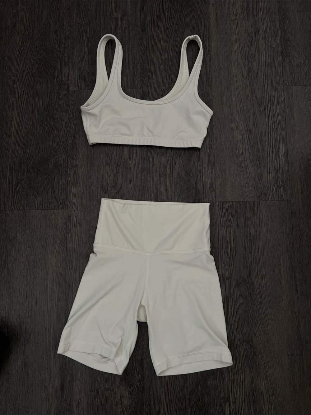 TNA Cream High-Waist Bike Shorts with Matching Crop Tank